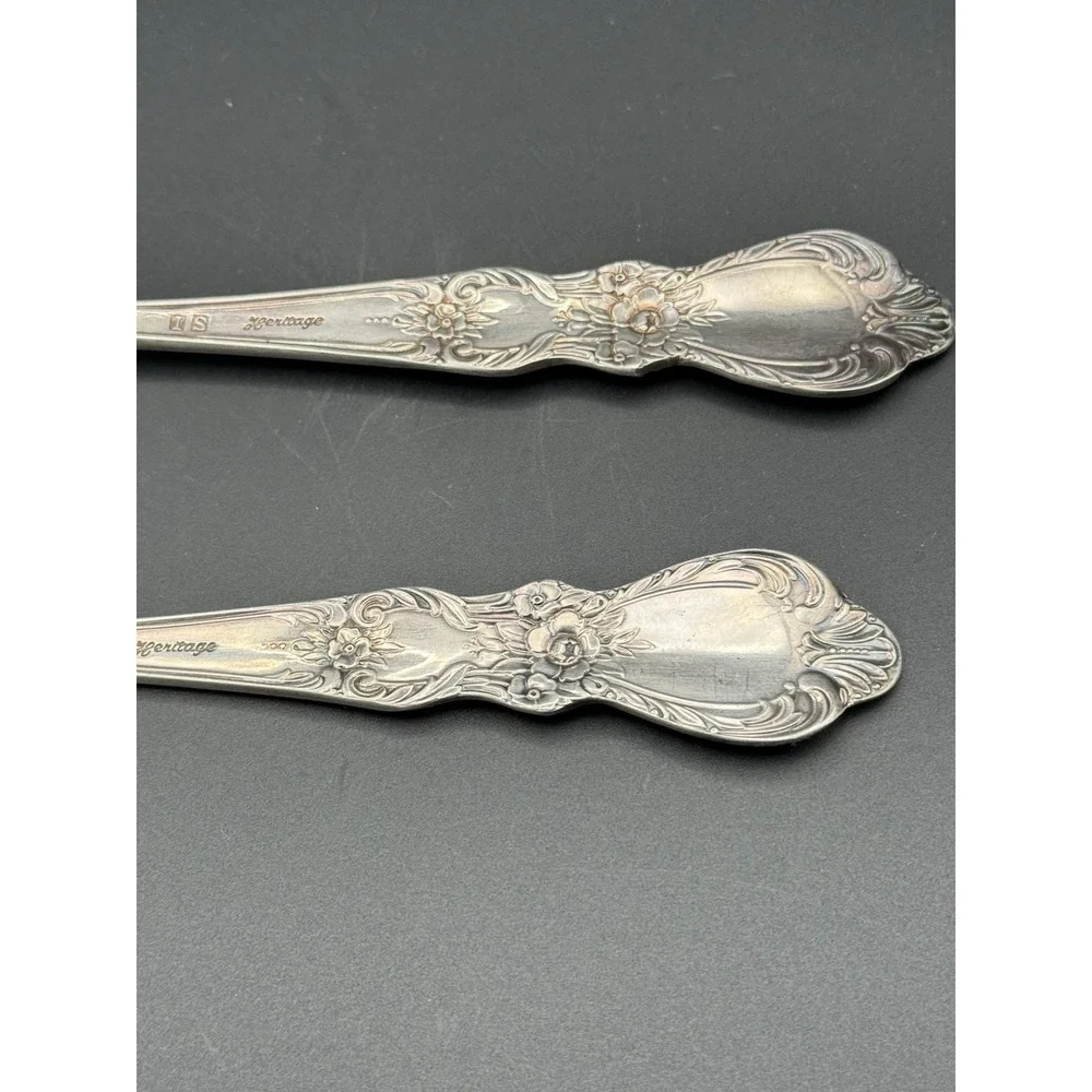 VTG 1953 Rogers Bros IS HERITAGE Silverplate Salad Serving Set Spoon Fork & Dish
